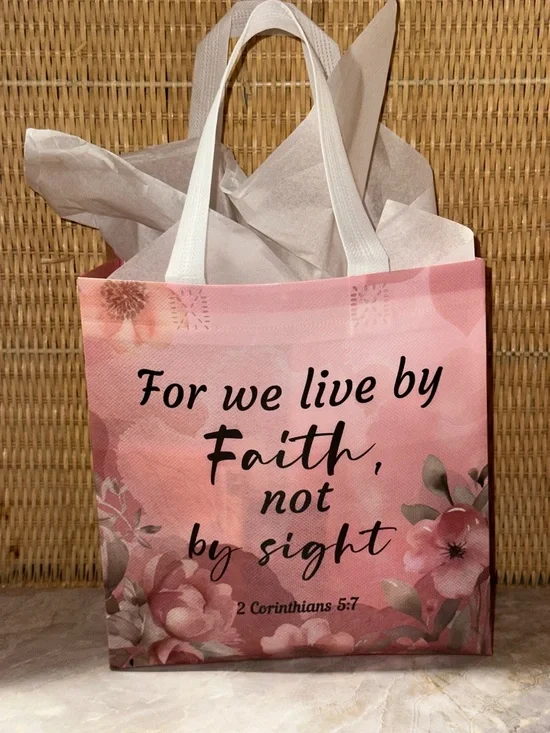Mother’s Day Gift Bundle Pink Floral Tote Bag "For we live by Faith" - Picture 2 of 4